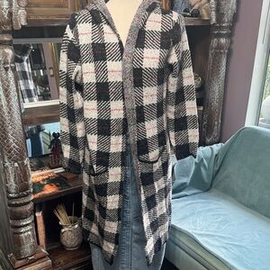 Joseph Black and White Plaid Hooded Cape